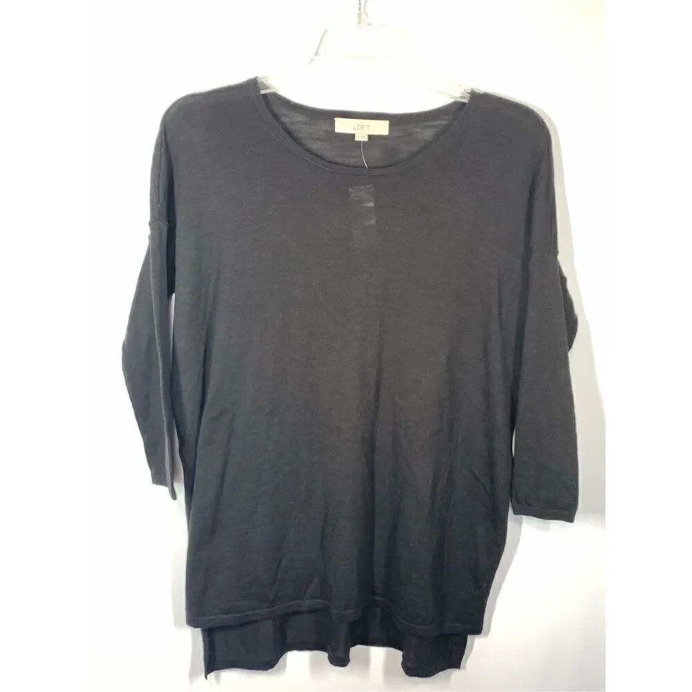 LOFT Ann Taylor Women's 3/4 Sleeve Hi Lo Hem Stretch Knit Top Black Small NWT